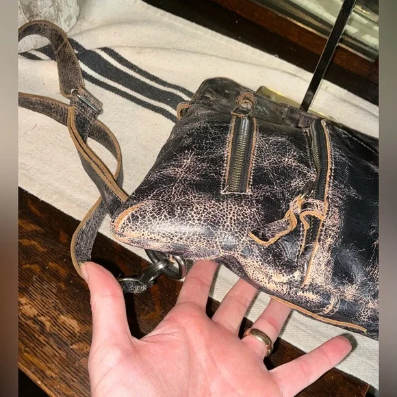 NWOT Bed Stu Leather Aiken 2 Way Crossbody Bag Black Rustic Retail $265 - Picture 9 of 13